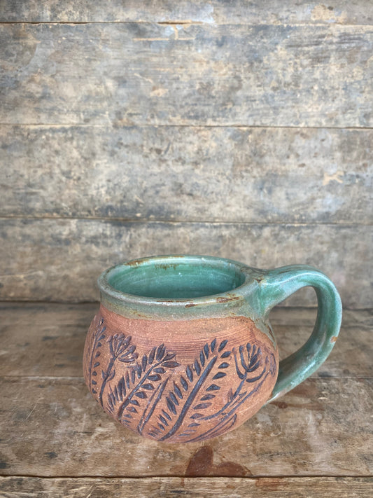 Wild Clay Carved Green Foliage Mug