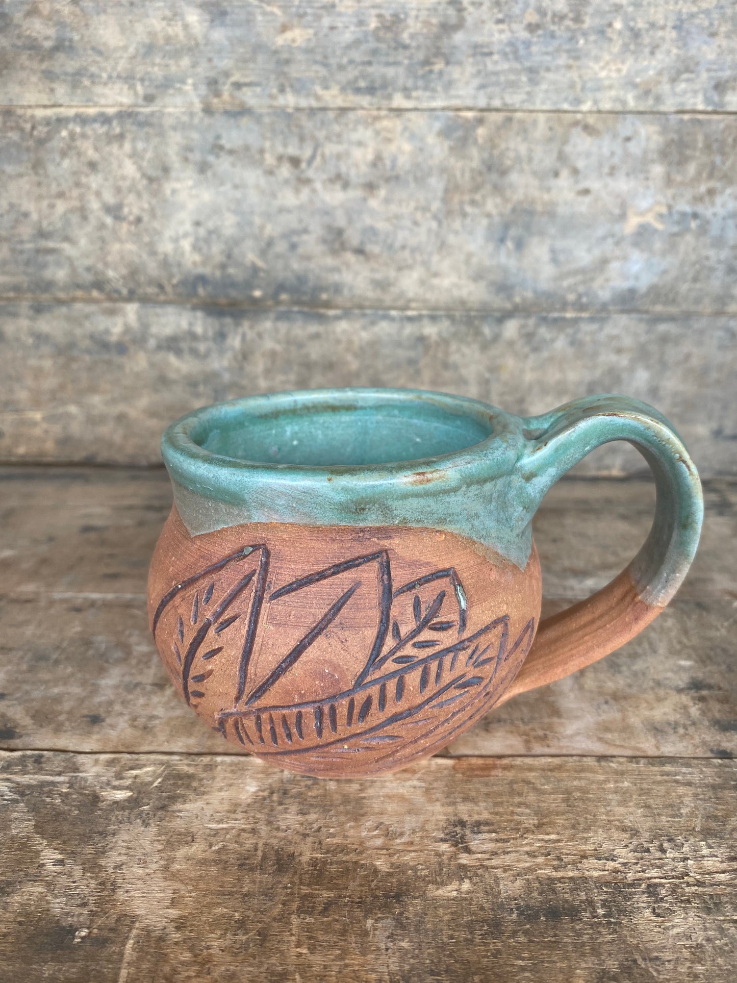 Wild Clay Carved Green Leaf Mug