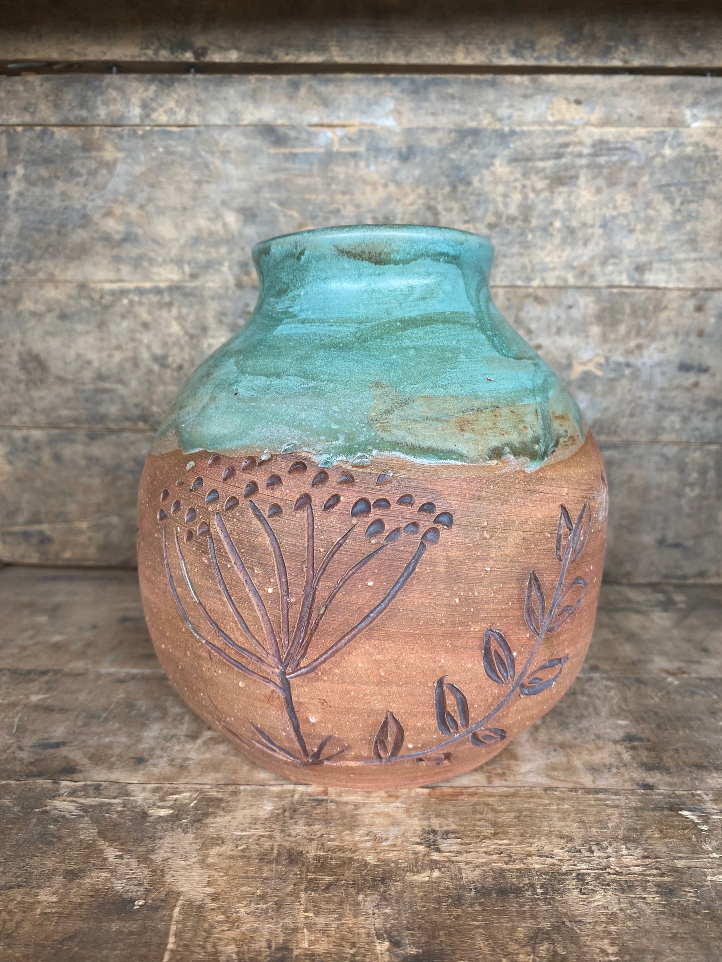 Large Wild Clay Carved Vase