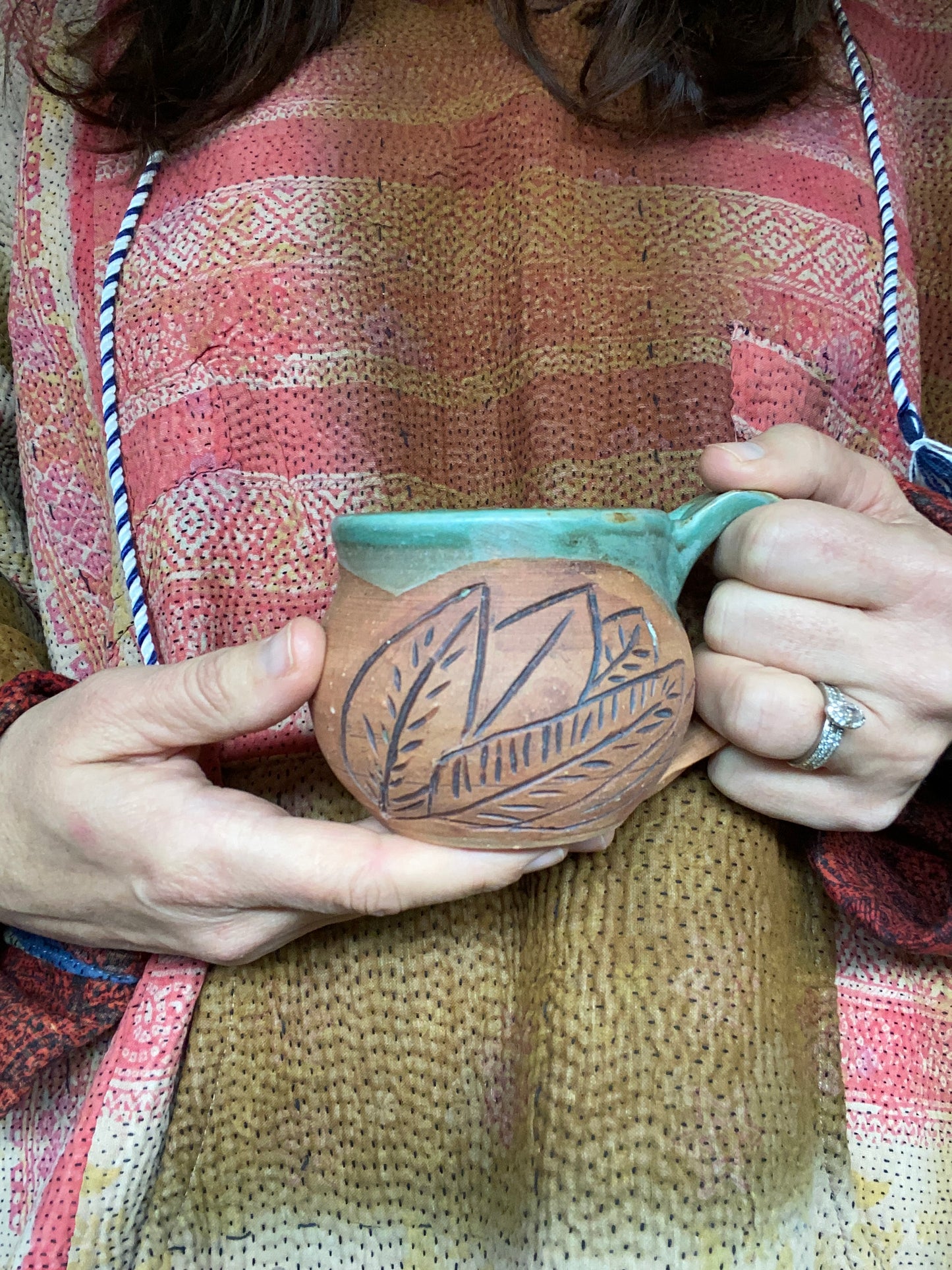 Wild Clay Carved Green Leaf Mug