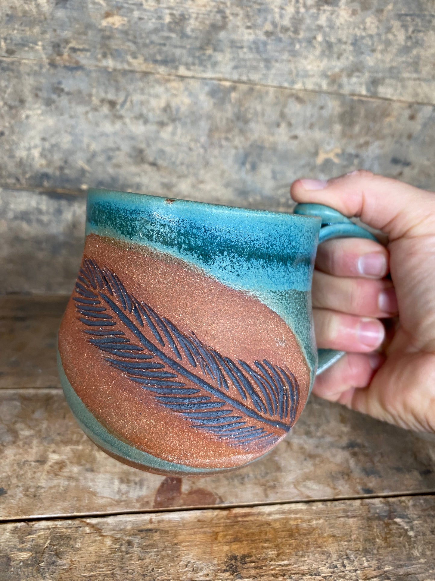 Carved Feather Mug
