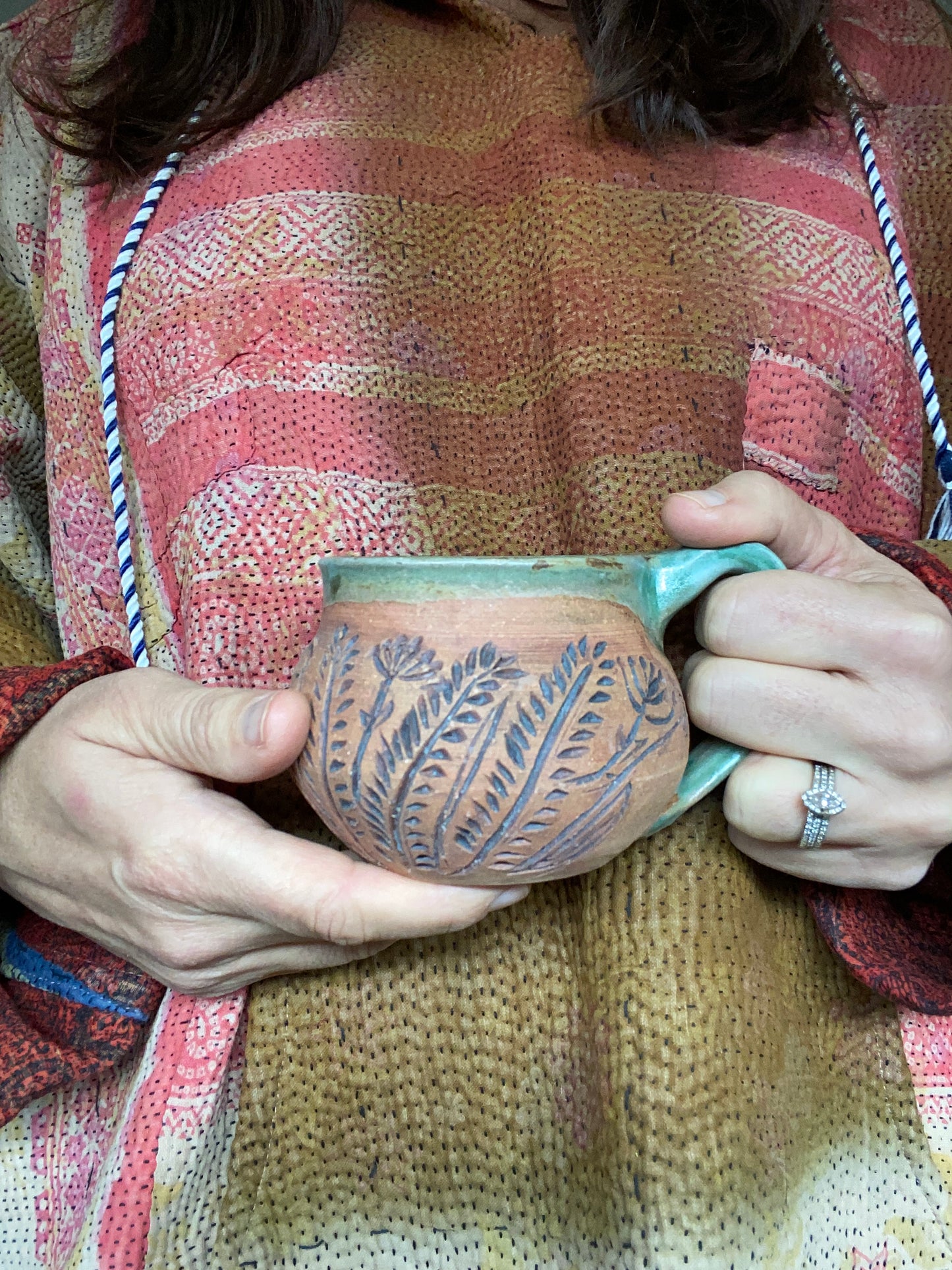 Wild Clay Carved Green Foliage Mug