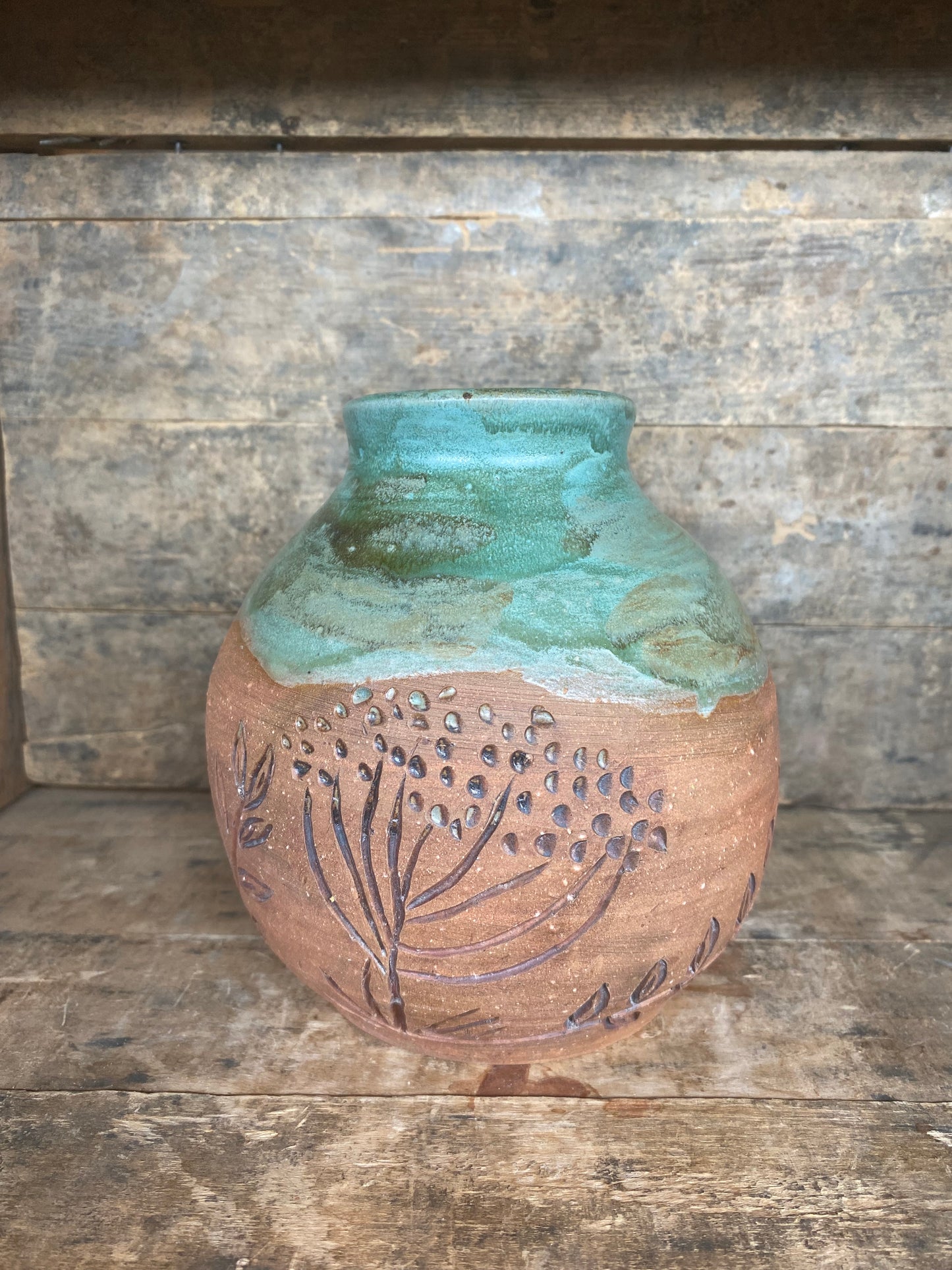 Large Wild Clay Carved Vase